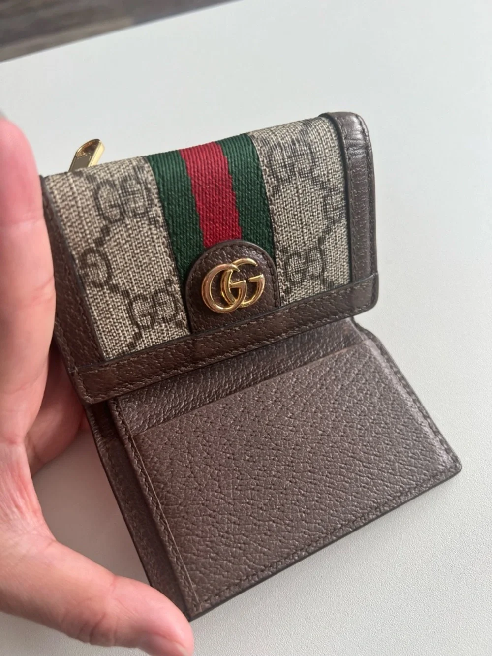 Gucci Brown GG Supreme Wallet with Green-Red Web TRIFOLD - Picture 6 of 14